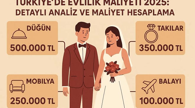 2025 Türkiye evlilik maliyetini ve harcamaları simgeleyen görsel.